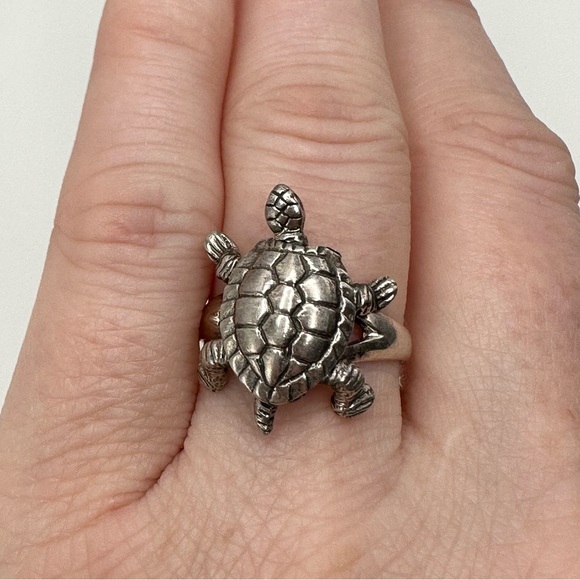 STERLING SILVER 925 Vintage Moveable Turtle Ring, Size 6.75 - Picture 7 of 13